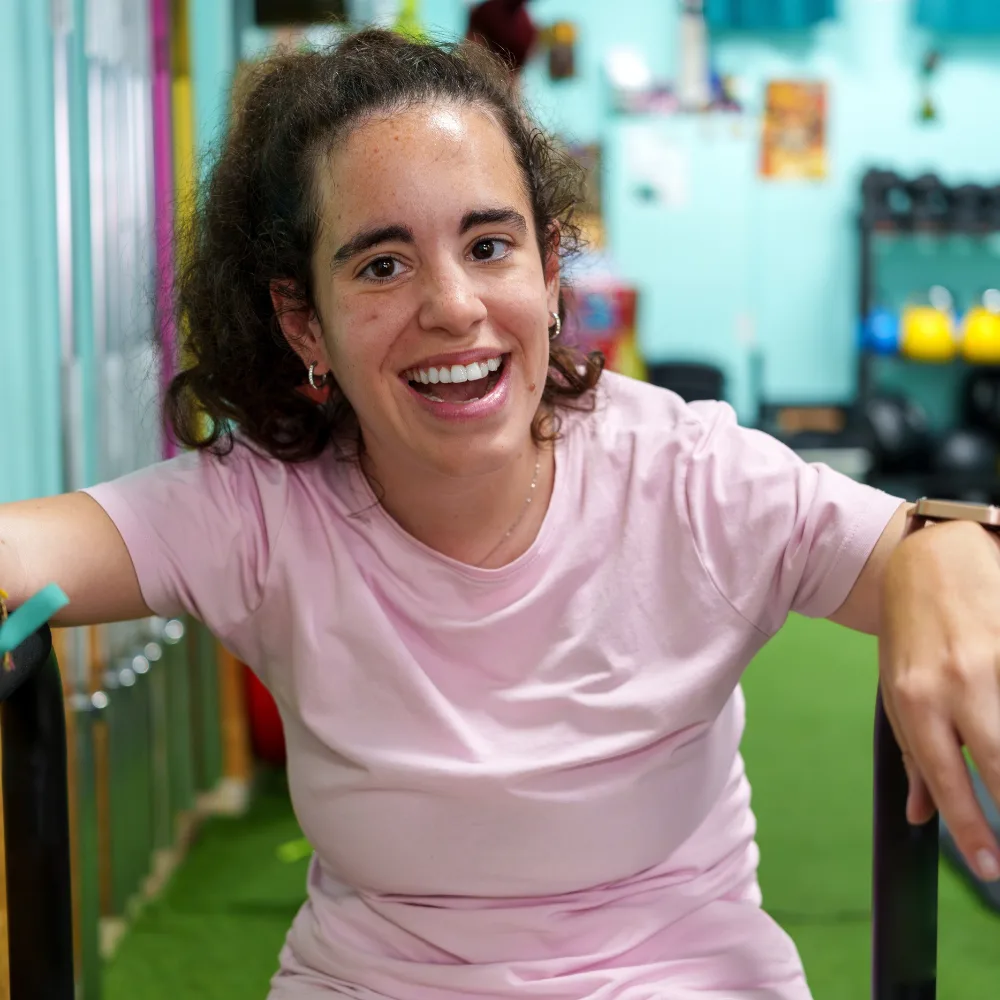 Happy disabled woman smiling at camera